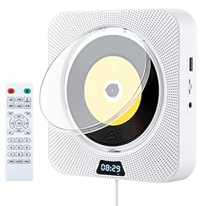 Tragbarer CD Player mit Bluetooth, ZEXMTE Wandmontage CD Player HiFi-Lautsprecher, Mit Staubschutz Und Led-Display, Aux…