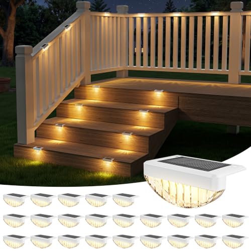 VOLISUN 24 Pack Solar Deck Lights Outdoor, Warm White LED Solar Step Lights for Outside, Waterproof Fence Light for Patio, Deck, Stairs, Yard, Pool and Porch (White)