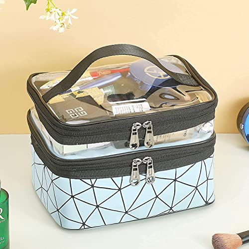 Image of Handcuffs Makeup Bag Double Layer Cosmetic Case with Handle | Toiletry Organizer | Vanity Case | Make Up Box | Skincare Storage | Beauty Products | Holder | Big | Bags (Blue)