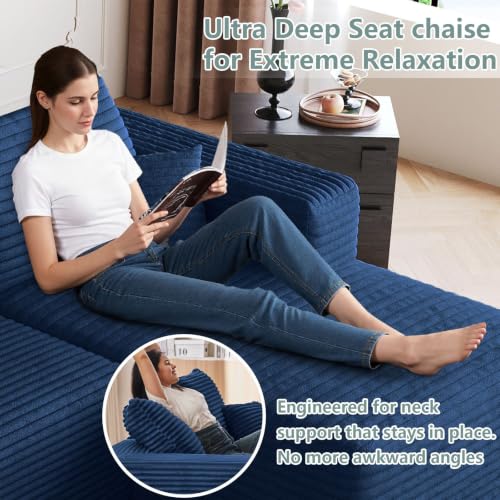 Image of 95 inch Boneless Couch with Ottoman, Modern U Shaped Cloud Sectional Couch