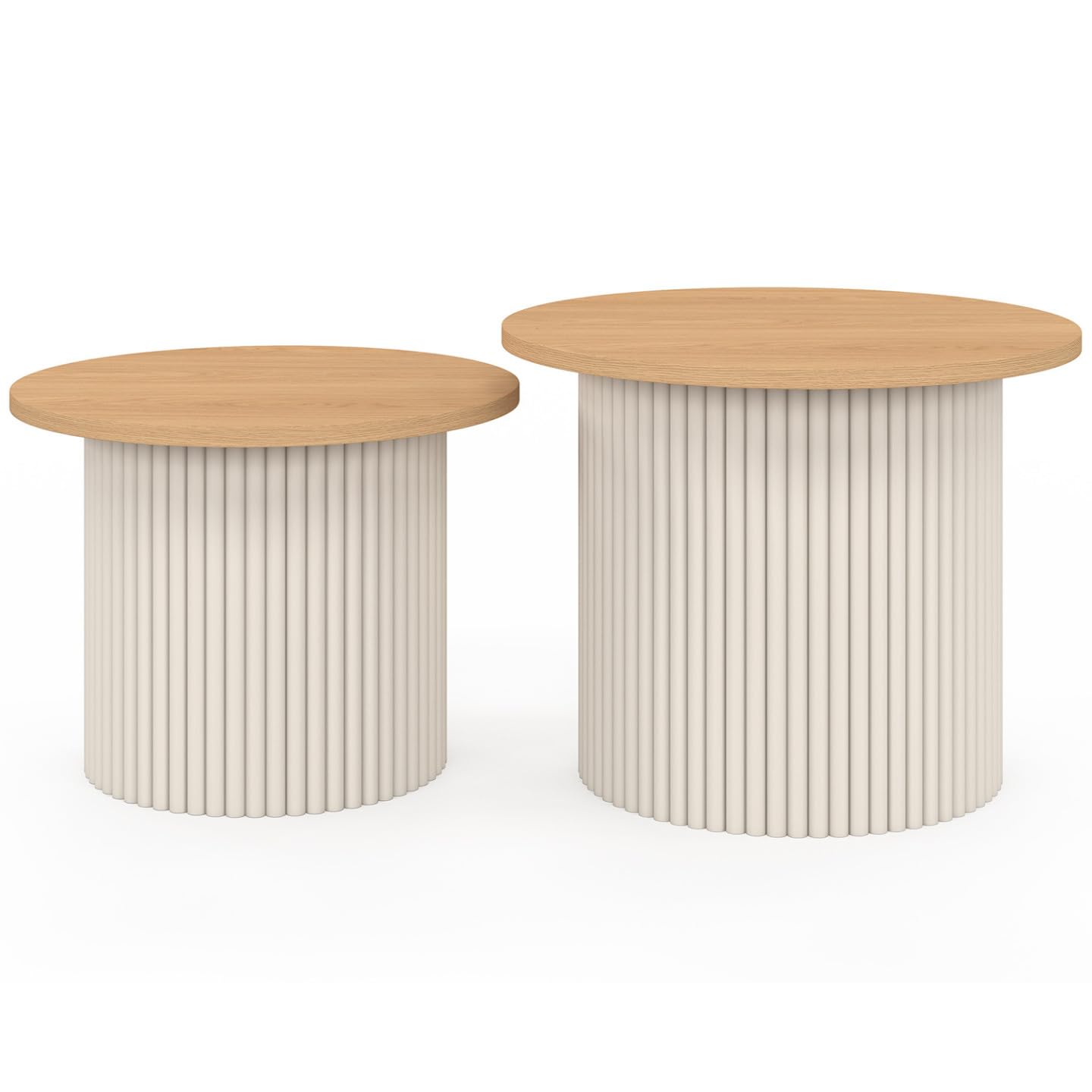 IDMarket - Lot de 2 Tables Basses gigognes KANEL Rondes Effet cannelé