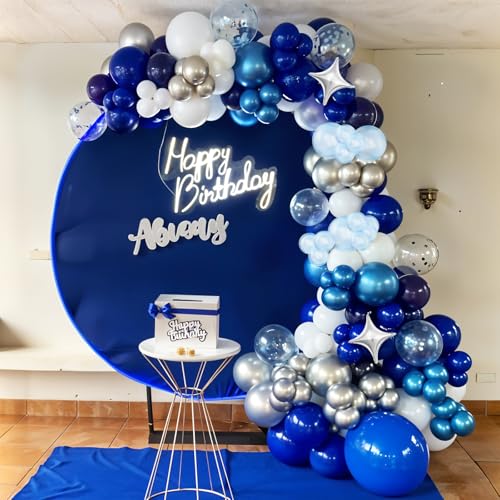 Image of Blue Silver Balloon Arch Kit, Star Foil Balloons for Boys Birthday Party | Chrome Silver, Pearl and Royal Blue Latex Balloons for Boys Birthday, Ocean Theme Party, Baby Shower and Party Decorations
