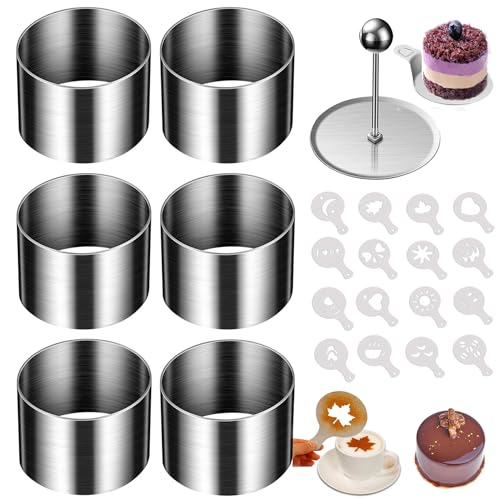 JUAEYIDDS Kuchenring Tortenring Set Mousse Schablonen Kleine Kuchenringe Set Edelstahl Kuchenring Dessertringe Geeigne Runde Speiseringe für Mousses, Desserts, Kuchen, DIY Ø 6cm (6)