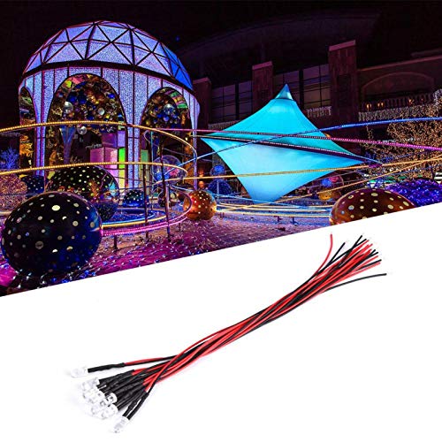 Mini Led Lights Emitting Diode, 12V 5mm Prewired Ice Blue Round Head Lamp Beads with 20cm Wire for DIY Home Light Decorations(10 pcs/Pack)