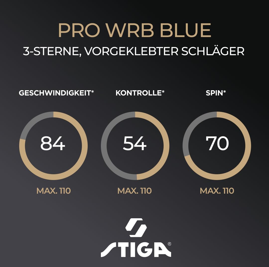 STIGA Tischtennisschläger Pro WRB Blue Edition - 3-Sterne Tischtennis Schläger mit Blauem Belag