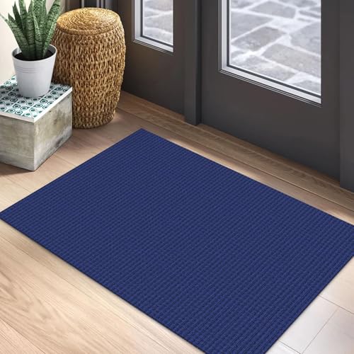 EARTHALL Woven Area Rug 2x3 Ft Washable Rugs for Entryway Braided Non Slip Throw Rugs Door Mat Indoor Outdoor Entrance Small Cotton Woven Carpet for Kitchen Foyer Front Door, Royal Blue/Navy