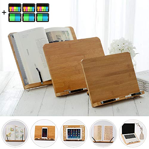 Soporte de libro de bambú+nota adhesiva, estante para libros ajustable, soporte para libros, soporte para escribir, soporte para libro para la revista Book Magazine Music Document Tablet PC(Plain M)