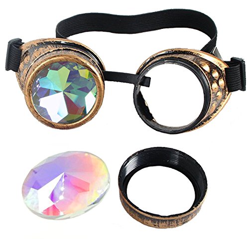 Image of 3-5 Days Delivery Kaleidoscope Rave Rainbow Crystal Lenses Steampunk Goggles