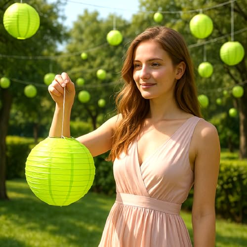 Image of Wanna Party 10 inch Green Round Paper Lanterns Decorative Hanging Chinese Japanese Paper Lanterns Lamp for Birthday Halloween Wedding Baby Bridal Shower Fall Home Decor Party Decoration