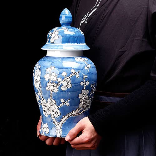 箱付き】青色陶器 蓋付き花器 浮彫り装飾