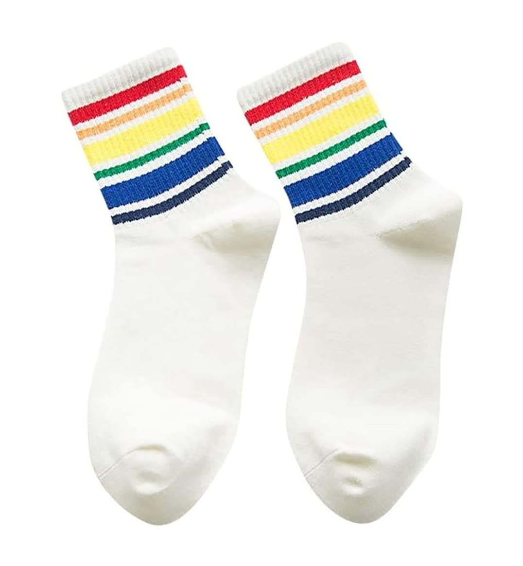 Skarpetki Oddychające 10 Par Bawełnianych Skarpet Unisex Rainbow Striped Pattern Sportowe Skarpety Robocze Miękkie Wygodne Antypoślizgowe