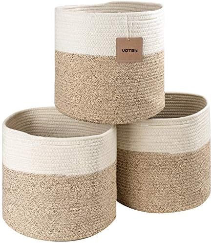 voten Cube Storage Baksets Bins 11x11’’ Fit 12x12’’ Cube Storage Organizer Bookcases Shelving,Stylish&Durable Woven Cotton Storage Basket Containers for Organizing 3-Pack Beige