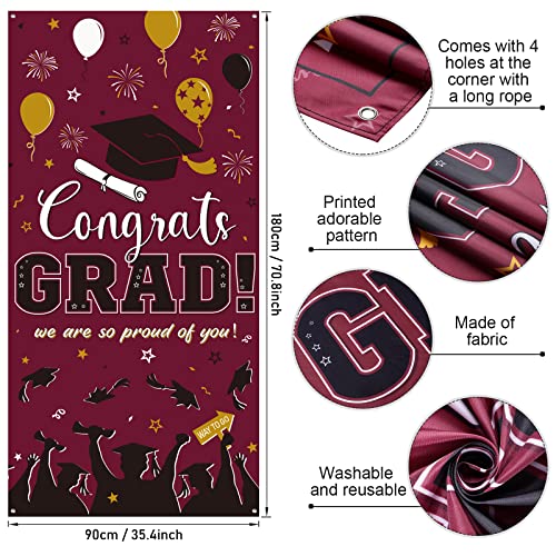 3 Pcs Graduation Door Banner Decorations Class Of 2023, Graduation Congrats Grad Door Cover Graduation Porch Sign Door Banner For College High School Graduation Party Supplies Decorations, Maroon #TOP2