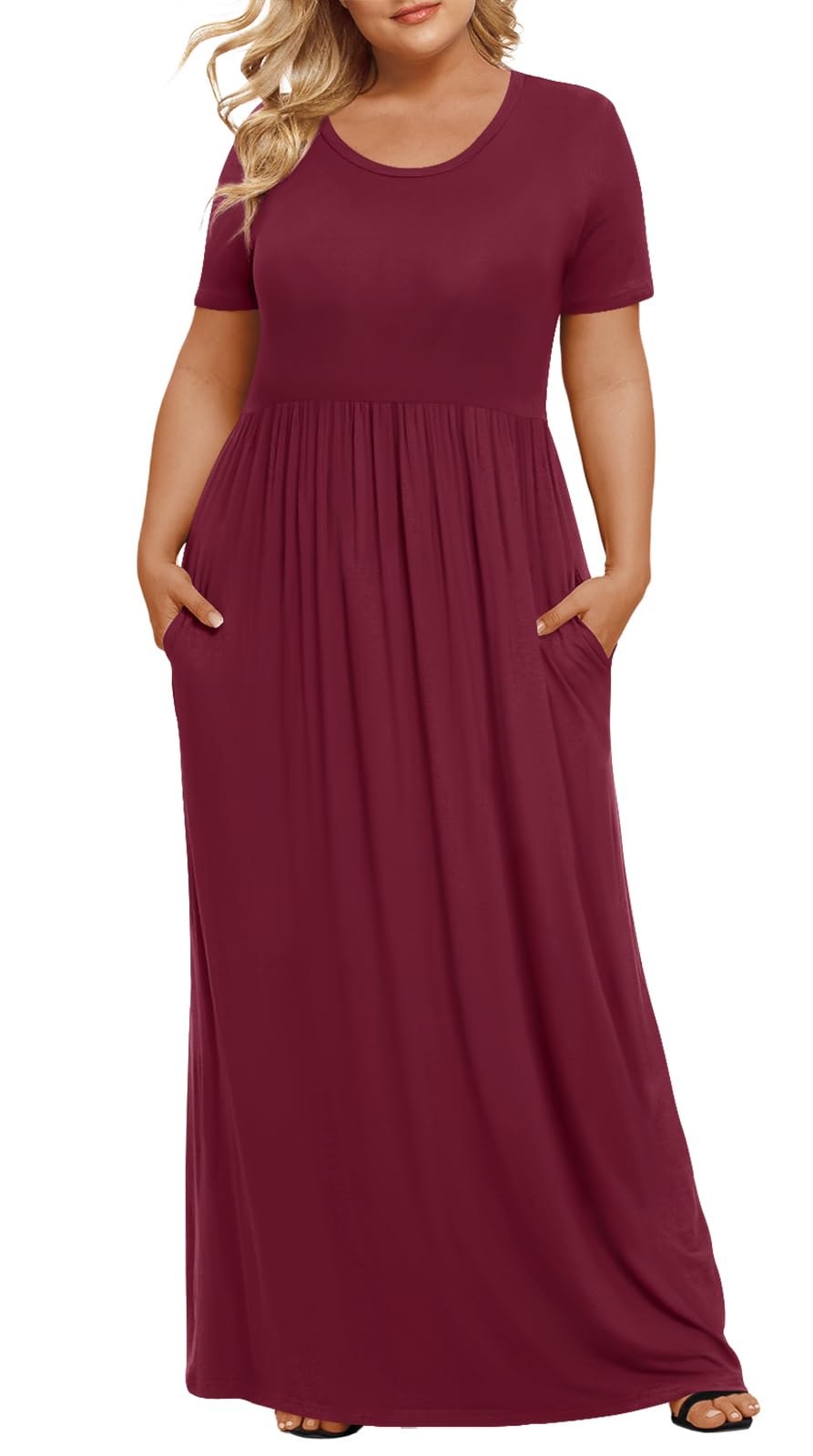 LONGYUAN Women's Plus Size Maxi Dresses for Curvy Women Summer Short Sleeve Casual 2025 Long Dress XL-6XL