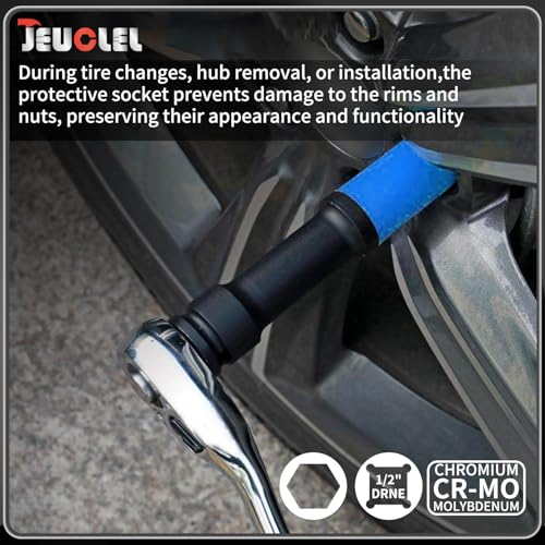 Image of 17mm 1 /2 inch Extra-Long Wheel Protector Impact Socket, Lug Nut Removal | 6 Point, Non-Marring, Thin Wall, Deep Socket, Wheel Protector, Protective Socket, Color-Coded, Cr-Mo Steel, Hand Repair Tool