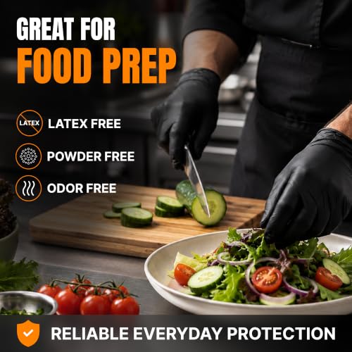 Image of Disposable 5 & 8 Mil Black Nitrile Gloves S-XL - Heavy Duty Latex & Powder-Free - Textured, Chemical-Resistant