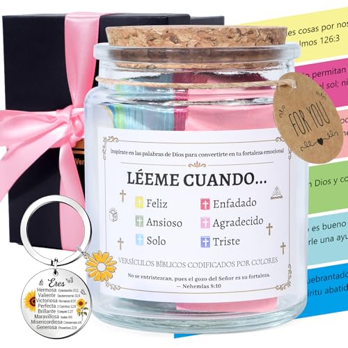 Falueqg Spanish Bible Verse Jar - Read Me When Bible Verses Jar, Frasco de Versículos Bíblicos en Español, Léeme Cuando Tarro de Versículos Bíblicos en Español (90pcs), Regalos Cristianos para Mujer