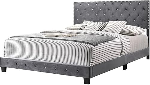 Miniatura 8 de Glory Furniture Cama individual tapizada de terciopelo Suffolk en gris Gris,Multicolor -,Azul marino,https://www.amazon.com/dp/undefined