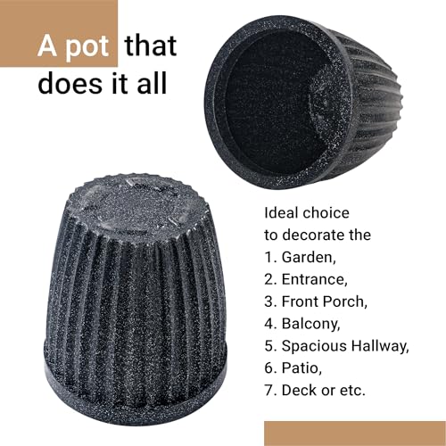 Image of Kuber Industries 14-Inch Roto Mould German Polymer Big Size Flower Pot | Indoor /Outdoor Tree Gamla Planter for Living Room, Resorts, Hotels, Terrace & Garden | Marble Pihu Neo - Black