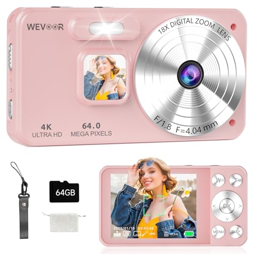 Appareil Photo Numérique 4K 64MP, Wevoor 64 GB Appareil Photo Numérique Compact avec Écran 2,8
