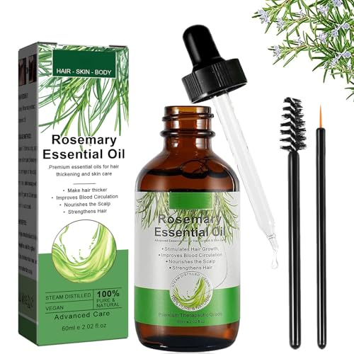 Aceite de Romero para el Crecimiento del Cabello,Rosemary Oil,Rosemary Oil for Hair Growth para Pestañas,Cejas,Rostro,Cuidado de la Piel,Nutre el Cuero Cabelludo,Masaje Corporal,60ml,Mujeres y Hombre