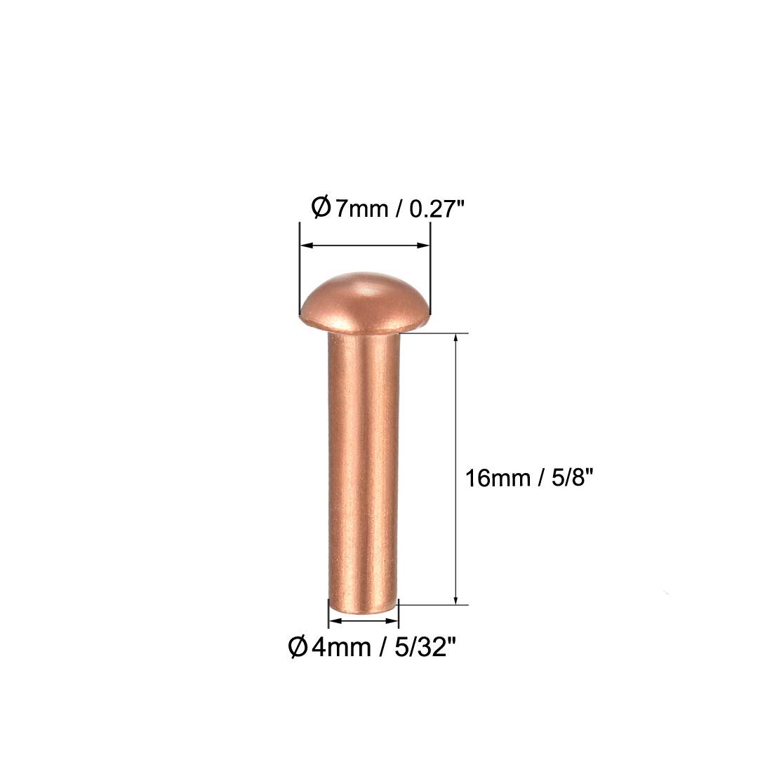 Kupfer Vollnieten 1/4 Zoll X 1/2 Zoll – Rundkopf, Glänzend, 1 Lb (ca. 70 Stück Kupfer Vollnieten 1/4 Zoll X 1/2 Zoll – Rundkopf, Glänzend, 1 Lb (ca. 70 Stück