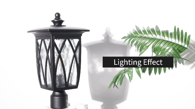 Image of Outdoor Post Lights Lamp Post Light Fixture, 15'' Pole Lantern with E26 Base 60W Max & Waterproof Aluminum Housing Plus Water Ripple Glass,Fence Post Deck Lighting for Garden, Patio, Pathway