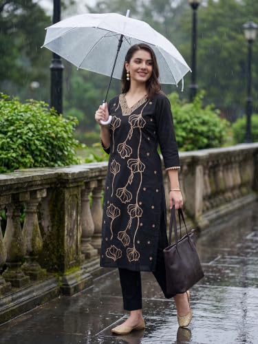 Image of INDO ERA Women's Silk Blend Geometric Embroidered Thread Work Kurta & Pant Set | Co Ord Set For Women Stylish