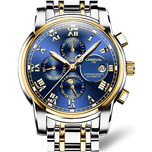 Preisvergleich Produktbild Carnival Herren Uhr Automatik Männer Mechanische Skelett Edelstahl Armbanduhren Mann Analoge Steampunk Mode Uhren,Colorb