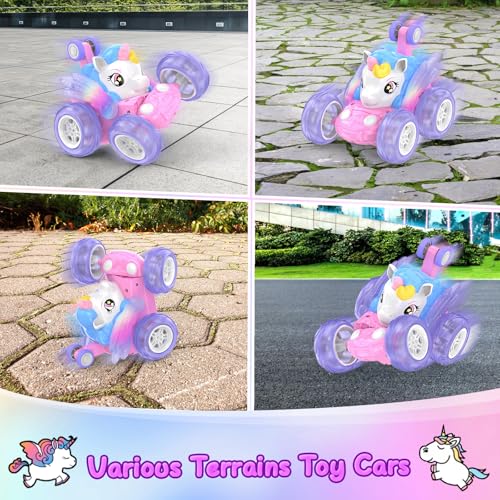 FUIOCOCP Ferngesteuertes Auto, Einhorn Spielzeug ab 3 4 5 6 7 8 9 Jahre Mädchen 2.4GHz RC Stunt Auto mit Leuchtenden Flügeln Kinderspiele Monstertruck Ferngesteuert Crawler Car Geschenke für Mädchen