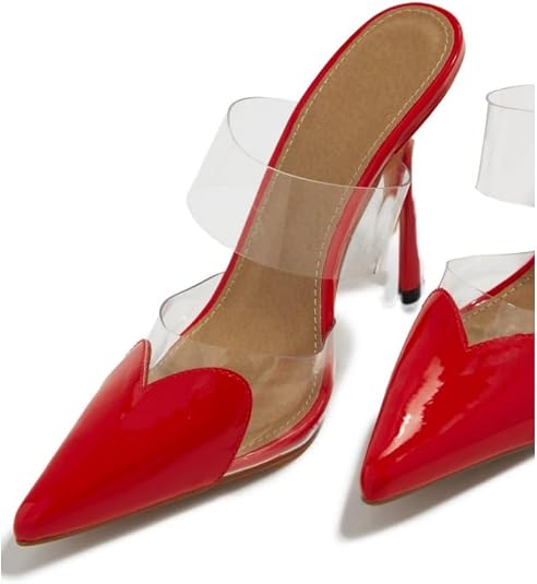 Keleimusi Women's Heart Heel Mules – Kitten Heel PVC Pumps, Pointed Toe Slip-On Party Shoes - View #2