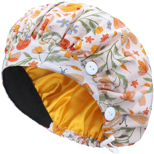 Image of ABAMERICA Bouffant Caps with Button and Sweatband, Adjustable Scrub Caps for Women Men, One Size Multi Color
