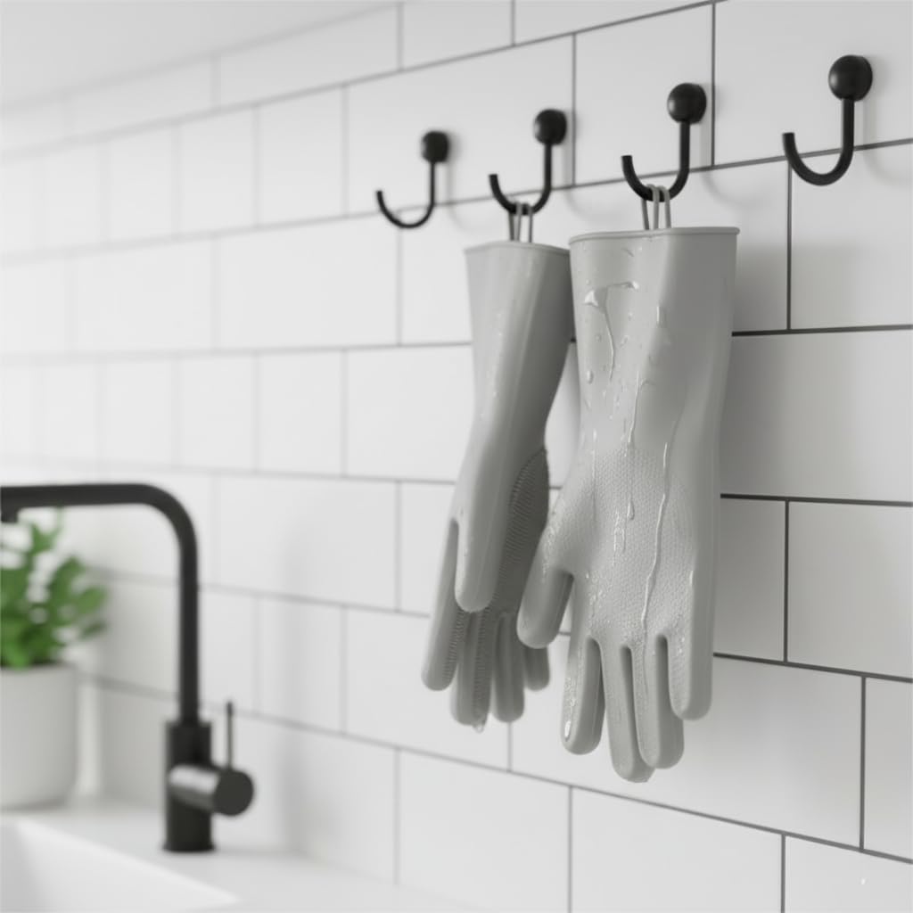 Deconox Büyük Boy Silikon Bulaşık Eldiveni | Fırçalı, Ovma Yüzeyli | Yanmaz, Su Geçirmez, Çok Amaçlı | Mutfak, Banyo, Araba Temizliği | Gıda Uyumlu