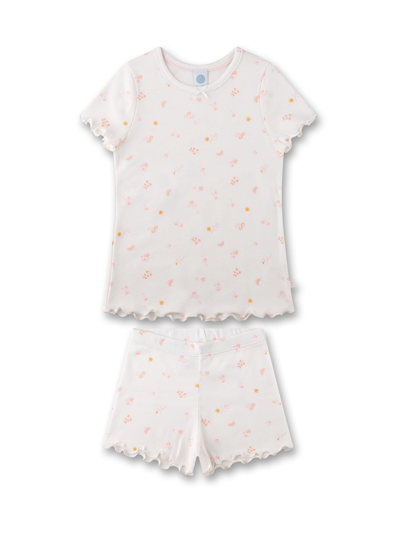 Sanetta Mädchen-Schlafanzug kurz Off-White Blumen | Hochwertiger und bequemer Schlafanzug aus Baumwolle für Jungen. Pyjamaset für Mädchen
