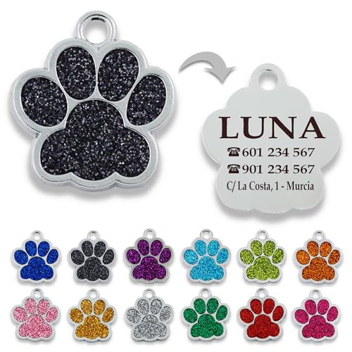 Chapa para Perro y Gato Personalizada - Ideal para Grabar su Nombre y tu Contacto - Placa Identificativa Hecha de Metal de aleación (Negro)