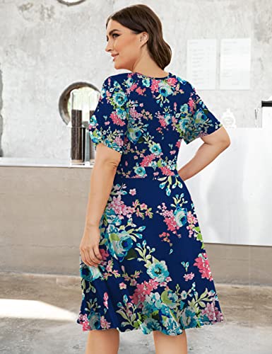 Image of Ahlaray Plus Size Faux Wrap Dress for Curvy Women with Pockets | Flattering faux wrap V-neck with soft stretch fabric and pockets for work, weddings and everyday comfort.