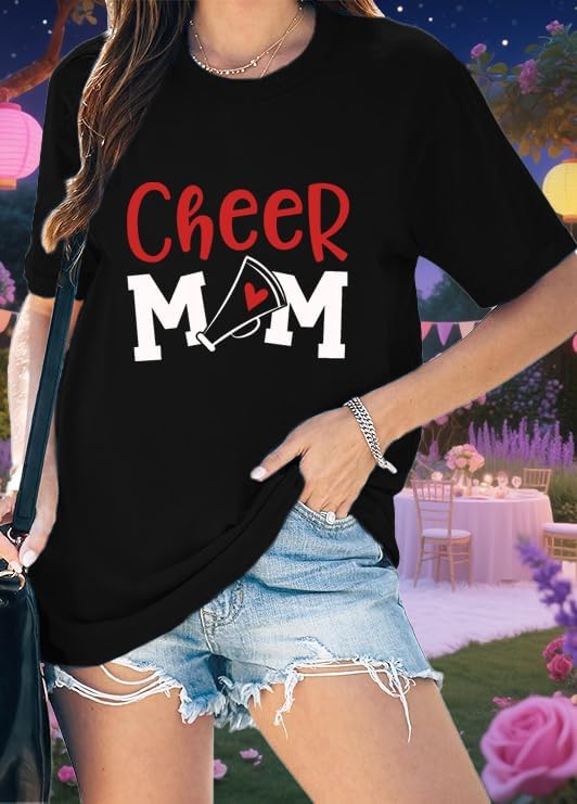 Cheer Mom Shirt for Women Sports Mama Life T-Shirt Game Day Mom Cheerleader Tee Tops - Image 5