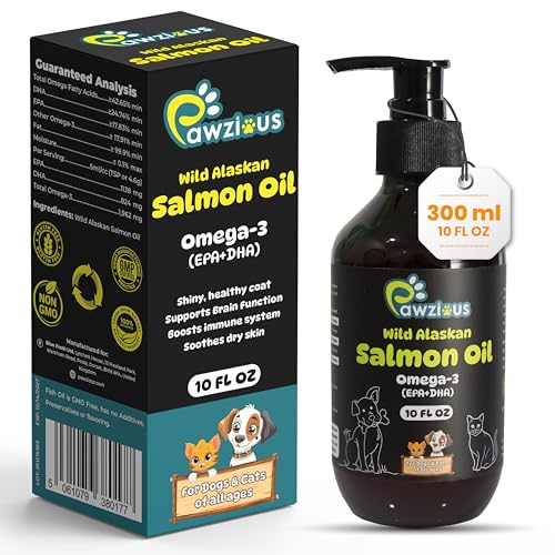 Wild Alaskan Salmon Oil for Dogs & Cats, Omega-3 Blend with EPA & DHA Premium Fish Oil for Skin and Coat Health, Supports Itchy Skin, Omega 3 Supplement for Pets, (300ml)
