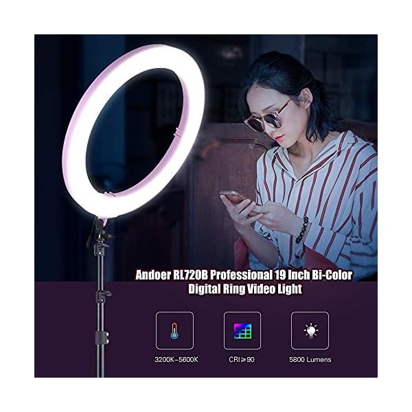 ROM XL 19 Zoll 720 LED Ringlicht mit Ständer 2 m Telefonhalter 3200K-5600K Zweifarbiges dimmbares Streaming-Licht CRI90… – Bild 5