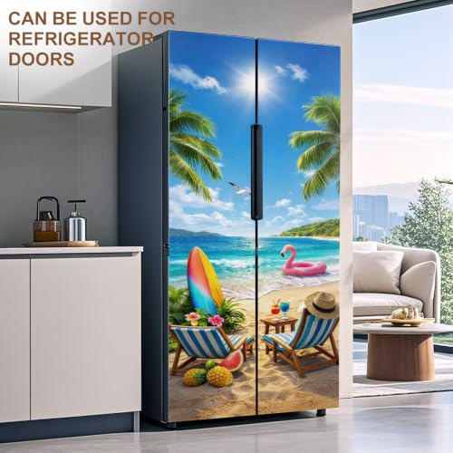 Image of Tropical Beach Door Sticker, Peel & Stick Door Cover, 30.3x78.7in