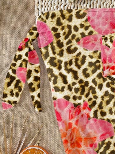 Image of RoseSeek Girls 3 Piece Bikini Set with Beach Skirt Floral Leopard O-Ring Padded Swimsuit for Teen Girls