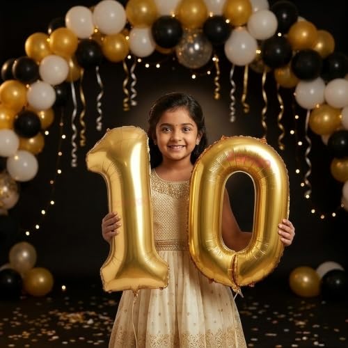 Image of Balloonistics Gold 40-Inch Foil Number 10 Balloon - Helium or Air Fill for 10th Birthday, Anniversary, New Year Party Decoration, Photo Booth Backdrop, Cake Table Decor