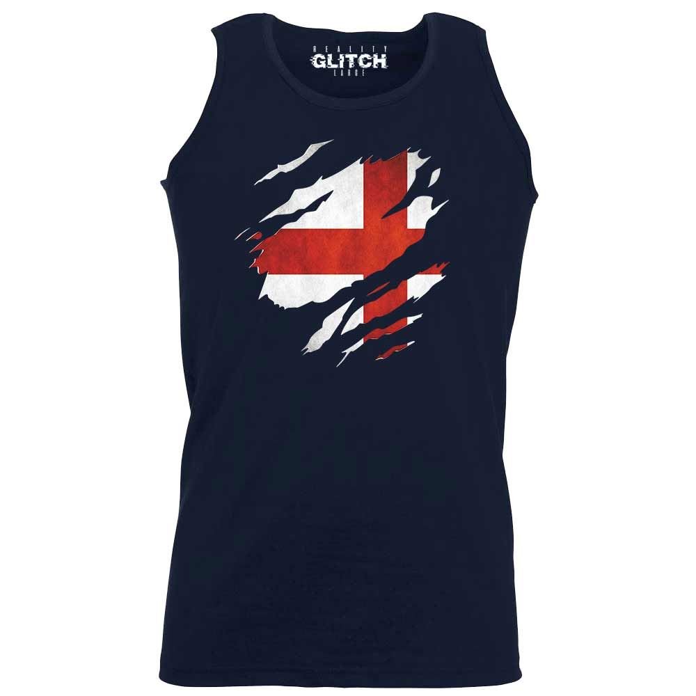 Reality Glitch Men's Navy Blue Torn England Vest (Large, )
