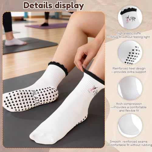Image of Jspupifip 2 /4 /5 Pairs Womens Embroidery Non Slip Pilates Yoga Socks | Cute Grippy Crew Socks Offered Fit Barre Workout Hospital Indoor Barefoot Daily Activities For Ladies