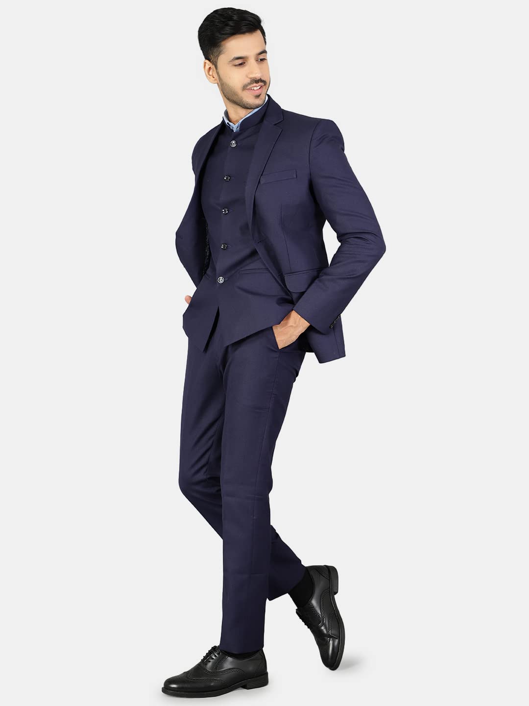 WINTAGE Mens Polyester Cotton Plain Blue Three Piece Suit : 38/ S 3