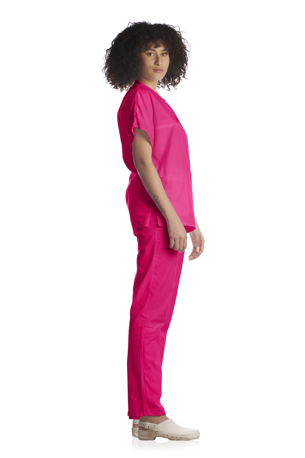 Tecno Hospital - Chaqueta hospitalaria - Ideal para Operadores Sanitarios, estéticas, enfermeras, médicos, para personal de laboratorio, etc - Casaca con escote en V - Unisex fucsia 5XL