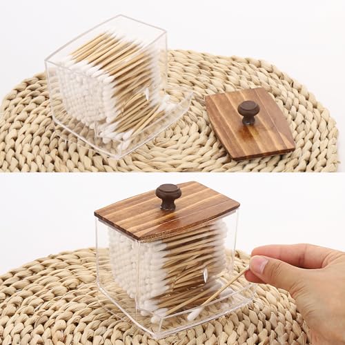 Image of Tbestmax 10oz Qtip Holder Dispenser Big Clear Bathroom Container for Cotton Ball, Cotton Swabs, Floss - Bathroom Organizer Accessories for Storage