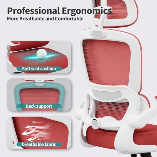 Image of TRALT Office Chair Ergonomic Desk Chair, 330 LBS Home Mesh Office Desk Chairs with Wheels, Comfortable Gaming Chairs (1, Red)