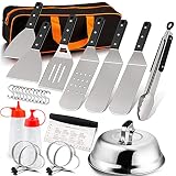 Leonyo Griddle Accessories 16 PCS, Heavy Duty Stainless Steel Grill Griddle Metal Spatula for Cast I