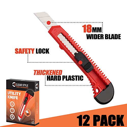 image for Box Cutters Utility Knife 12 Bulk Pack,18mm Wide Blade Box Cutter by C